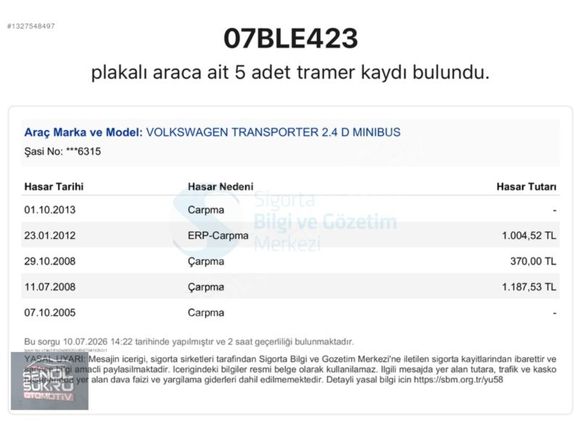 OTOMOBİL RUHSATLI TRANSPORTER T4 DEĞİŞENSİZ