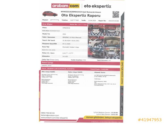 FIRSAT ARACI VW JETTA 1.2 TSI COMFORTLINE 2011 MODEL