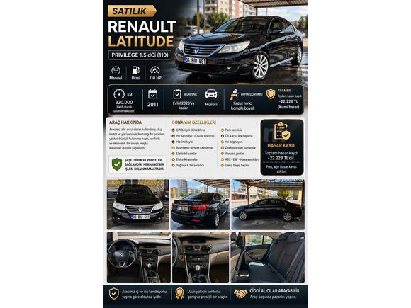 Sahibinden Renault Latitude 1.5 dCi Privilege 2011 Model 