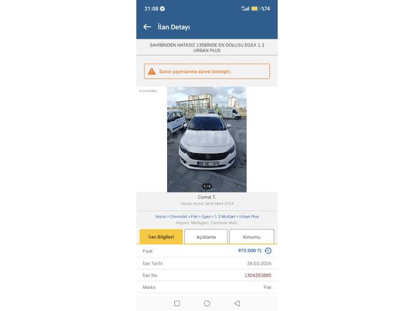 SAHİBİNDEN EGEA HATASIZ  EN ÇOK TUTULAN DOLU MODEL