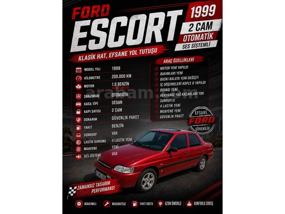 Sanruflu sıkıntız Ford Escort 1.6 CLX 1999model üste verilir