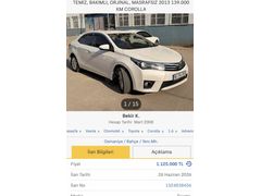 Sahibinden Toyota Corolla 1.6 Advance 2013 Model  139.000 km Beyaz