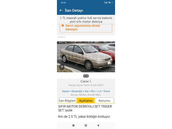 Sahibinden Kia Rio 1.3 Trend 2005 Model