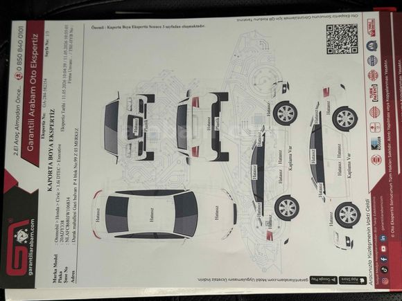 HATASIZ BOYASIZ 
Honda Civic Executive 2019 Model 