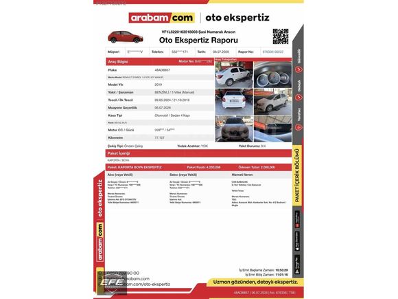 2019 RENAULT SYMBOL 1.0SCe JOY 77.500 KM AİLE ARACI