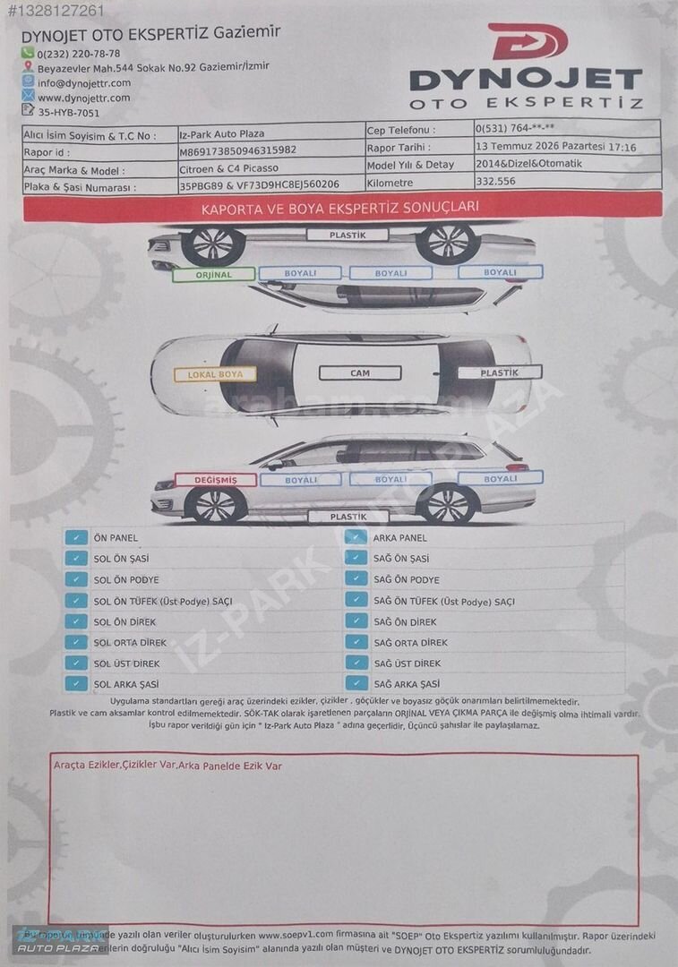 Galeriden Citroen C4 Picasso 1.6 e-HDi Intensive 2014 Model İzmir 332.500 km Füme 2