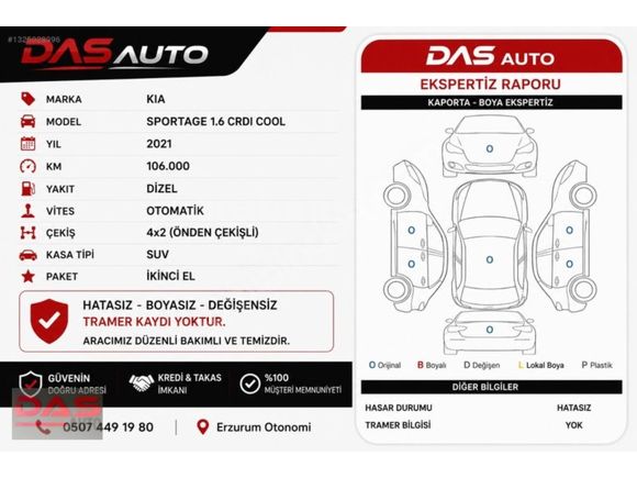 Galeriden Kia Sportage 1.6 CRDI Cool 2021 Model Erzurum 106.000 km