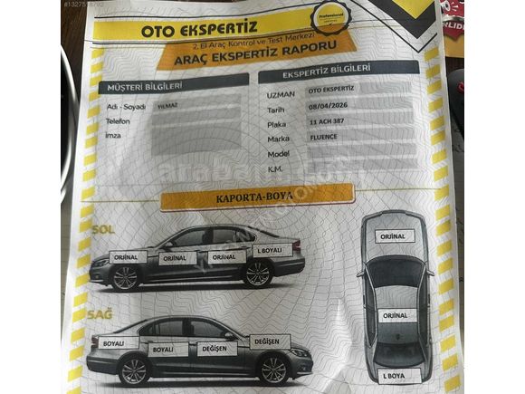 YKEYMEN'DEN 2015FLUENCE TOUCH KAPUT TAVAN BAGAJ BOYASIZ EMALSİZ