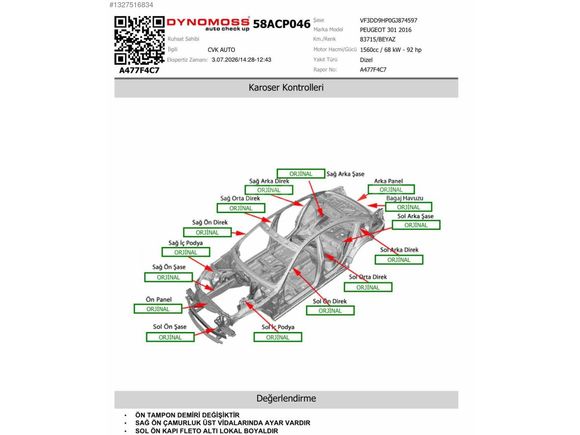2016 PEUGEOT 301 ACTIVE EMSALSİZ 83.000KM!