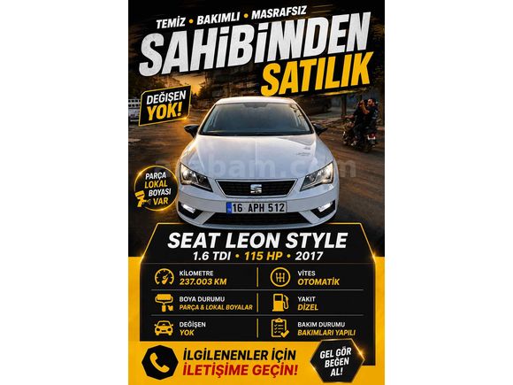 Sahibinden Seat Leon 1.6 TDI Style 2017 Model 