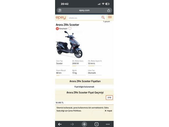 Sahibinden Elektrikli Araçlar Scooter Diğer Markalar 