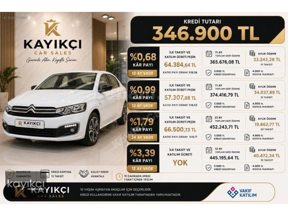 %0.68 KREDİ 2023 CITROEN C-ELYSEE 1.5 BLUEHDI FEEL 67.000 KM