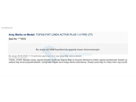 BOYASIZ DEĞİŞENSİZ TRAMERSİZ FIAT LİNEA ACTİVE PLUS FULL+FULL