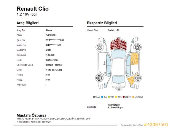 260.000 TL PEŞİNATLA 2013 MODEL RENAULT CLİO 1.2 İCON