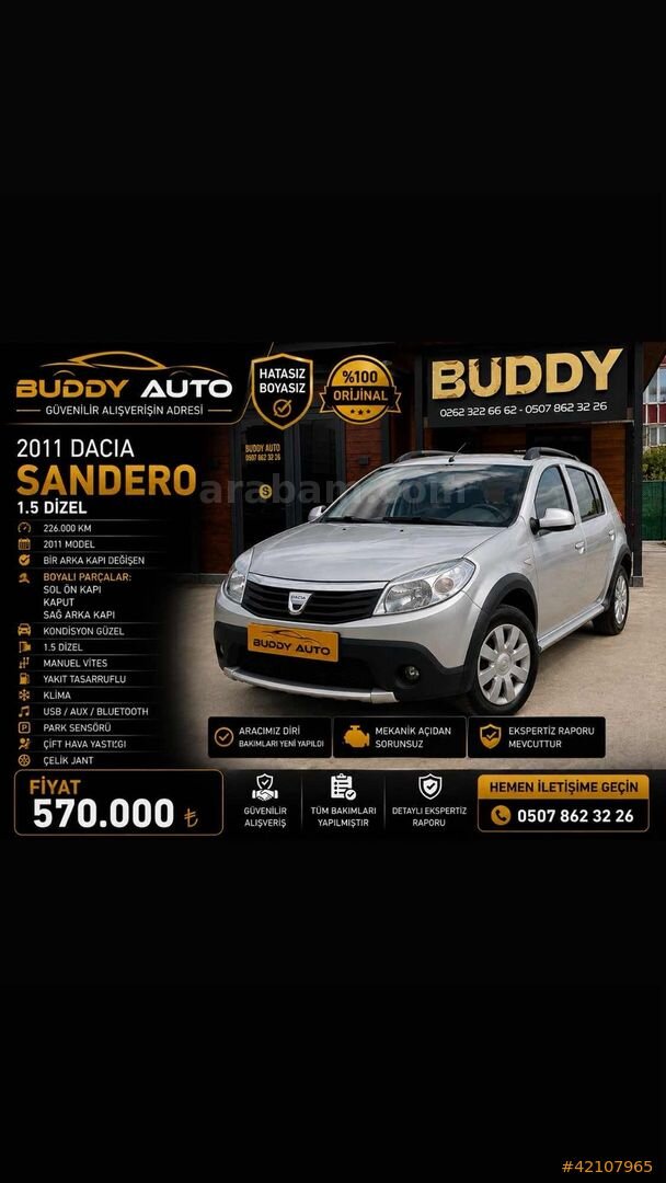 Galeriden Dacia Sandero 1.5 dCi Stepway 2011 Model Kocaeli 225.000 km Gri 2