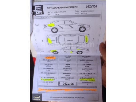 ORJİNAL OPEL WECTRA EFSANE KASA