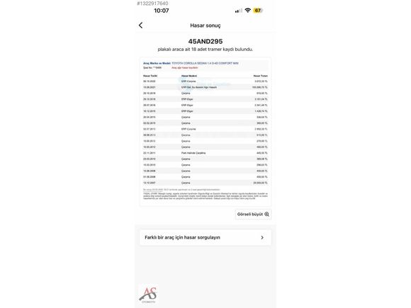 Hasar kayıtlı
