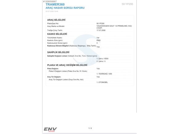 EMSALSİZ-2008 MODEL-117.000 KM-VW GOLF-1.6 PRIMELINE-ORİJİNAL