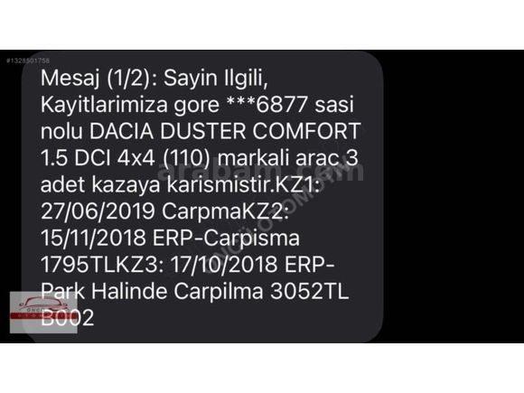 2018 COMFORT 4X4 ADBLUESUZ UYGUN RAKAM DUSTER