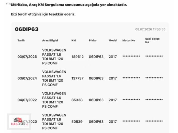 HASCAR DAN BAKIMLI MASRASIZ PASSAT