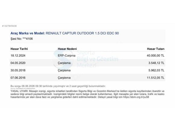 EN DOLUSU OUTDOOR CAPTUR 1.5 DCİ EDC 97 BİN KM DE