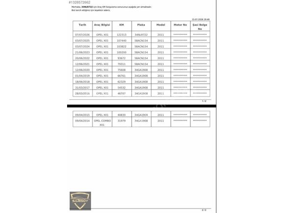 2011 OPEL COMBO EMSALSİZ TEMİZ 122.00KM'DE BAKIMLI