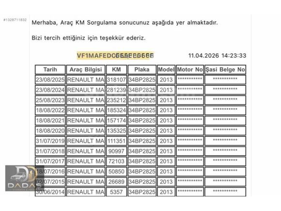 DADAŞ'DAN 2013 İLK ELDEN 336.000 KM 11 M3 TERTEMİZ %20 FATURA