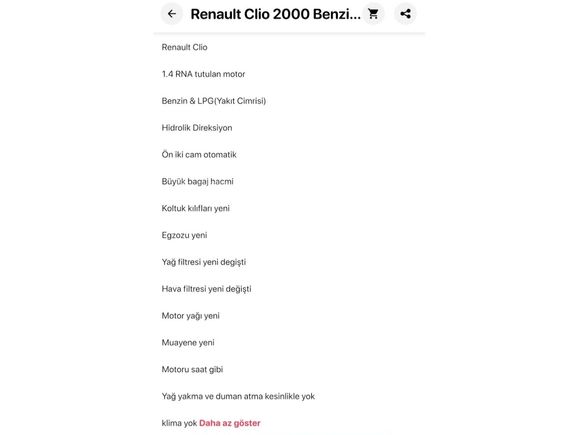 Sahibinden Renault Clio 1.4 RN 2000 Model  330.000 km Beyaz