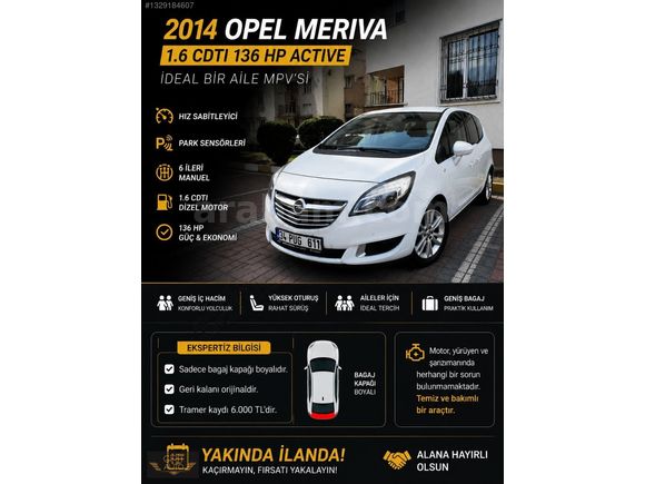 2014 MERİVA 1.6 CDTI 215.000 KM FLEXDOORS