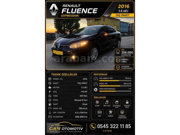 CAN OTO DAN HATASIZ Fluence 1,5 DCI Touch