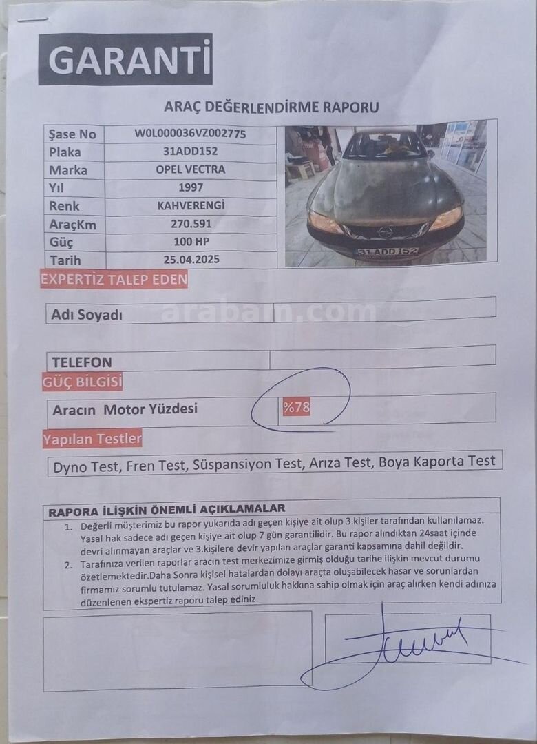Sahibinden Opel Vectra 1.6 GL 1997 Model Hatay 289.000 km Kahverengi 4