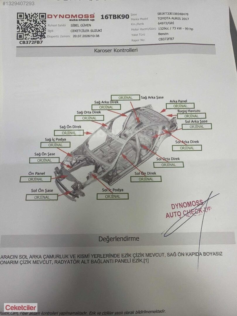 Galeriden Toyota Auris 1.33 Life 2017 Model Bursa 65.000 km Gri 2