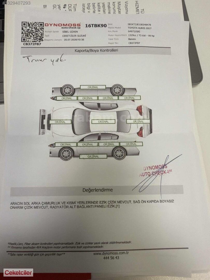 Galeriden Toyota Auris 1.33 Life 2017 Model Bursa 65.000 km Gri 1
