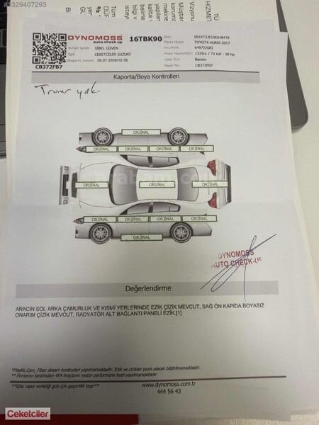 Galeriden Toyota Auris 1.33 Life 2017 Model Bursa 65.000 km Gri