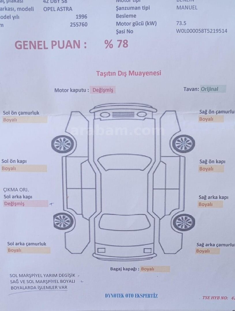 Sahibinden Opel Astra 1.6 GL 1996 Model Mersin 308.000 km Beyaz 6