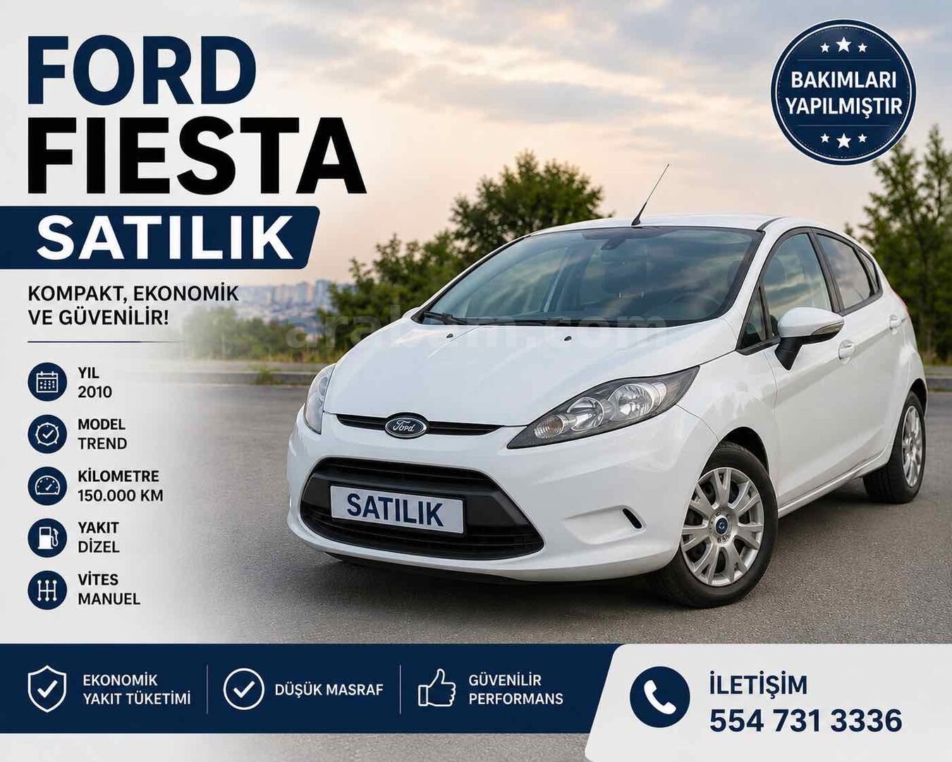 Sahibinden Ford Fiesta 1.4 TDCi Trend 2010 Model İzmir 152.000 km Beyaz 1