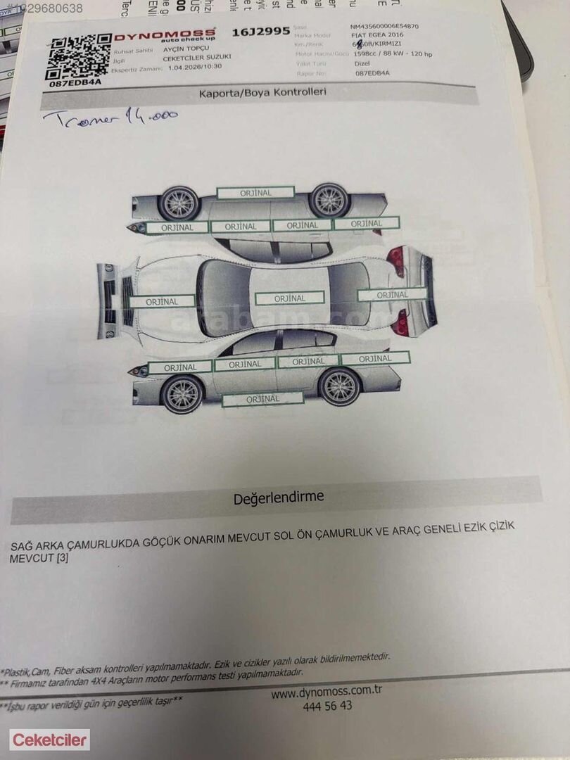 Galeriden Fiat Egea 1.6 Multijet Lounge 2016 Model Bursa 68.000 km Kırmızı 1