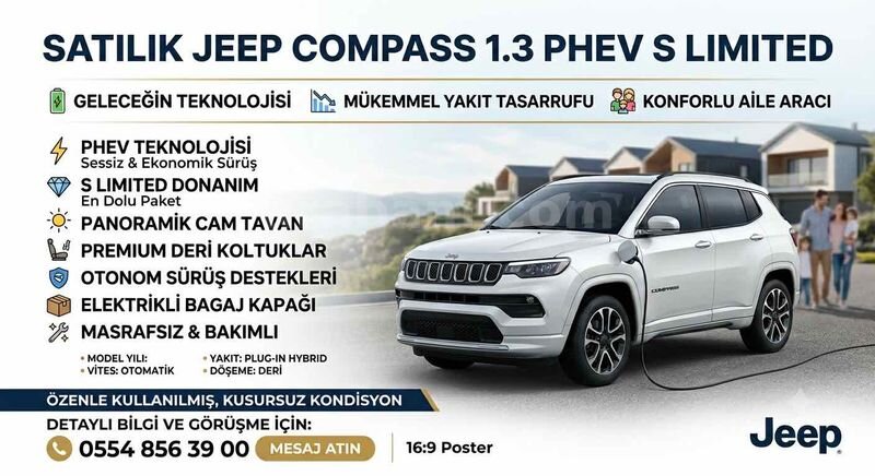 Sahibinden Jeep Compass 1.3 Turbo PHEV S Limited 2023 Model Muğla 19.648 km Beyaz