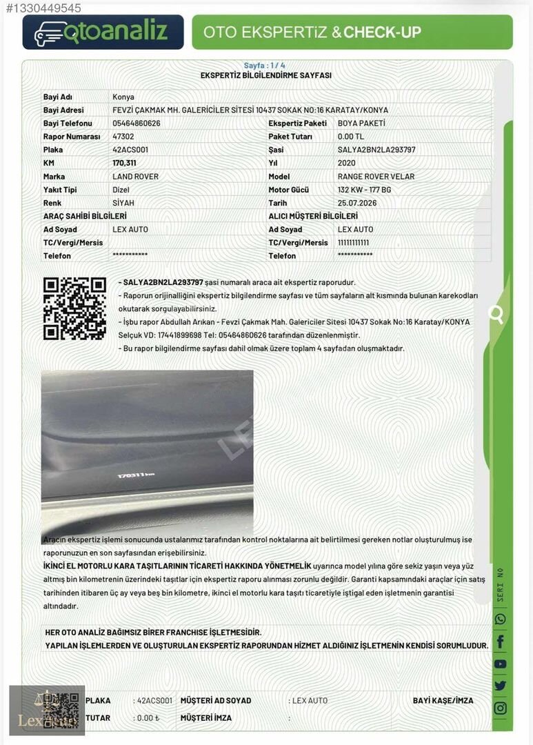 Galeriden Land Rover Range Velar 2.0 TD4 SE 2020 Model Konya 170.000 km Siyah 2