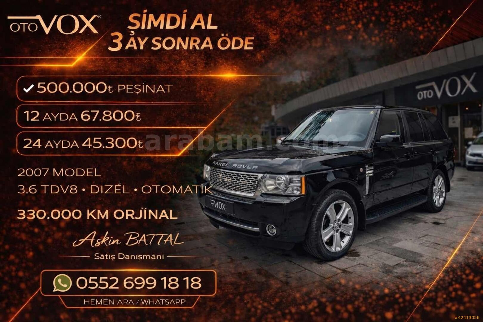 Galeriden Land Rover Range 3.6 TDV8 Vogue 2007 Model İstanbul 323.000 km Siyah 1