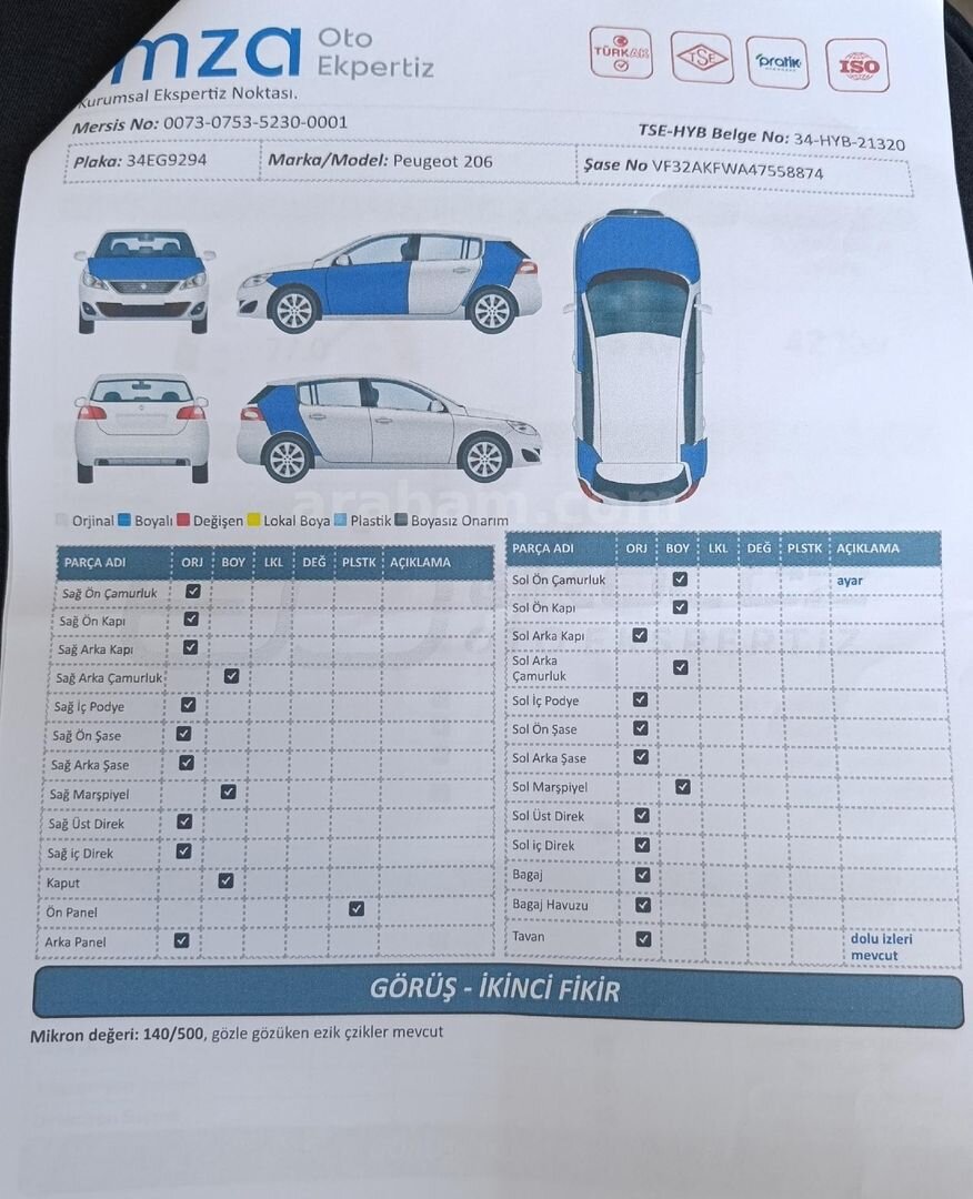 Sahibinden Peugeot 206 1.4 Fever 2007 Model İstanbul 122.000 km Gri (Gümüş) 2