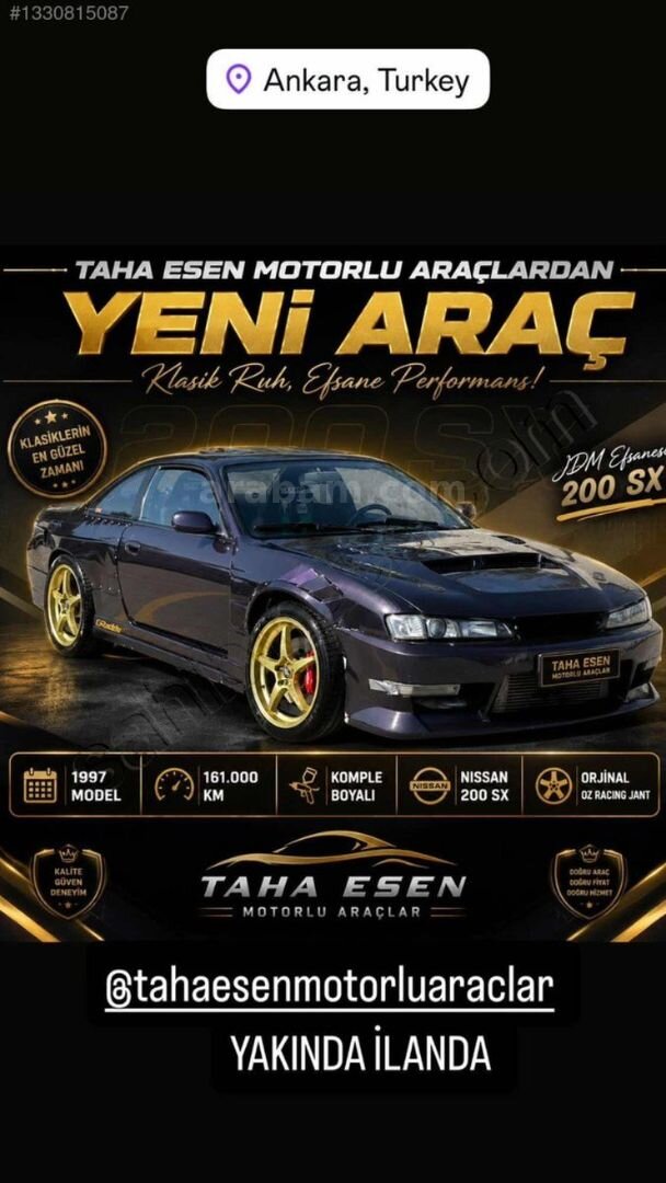 Galeriden Nissan 200 SX 2.0 Turbo 1997 Model Ankara 161.000 km Mavi 1