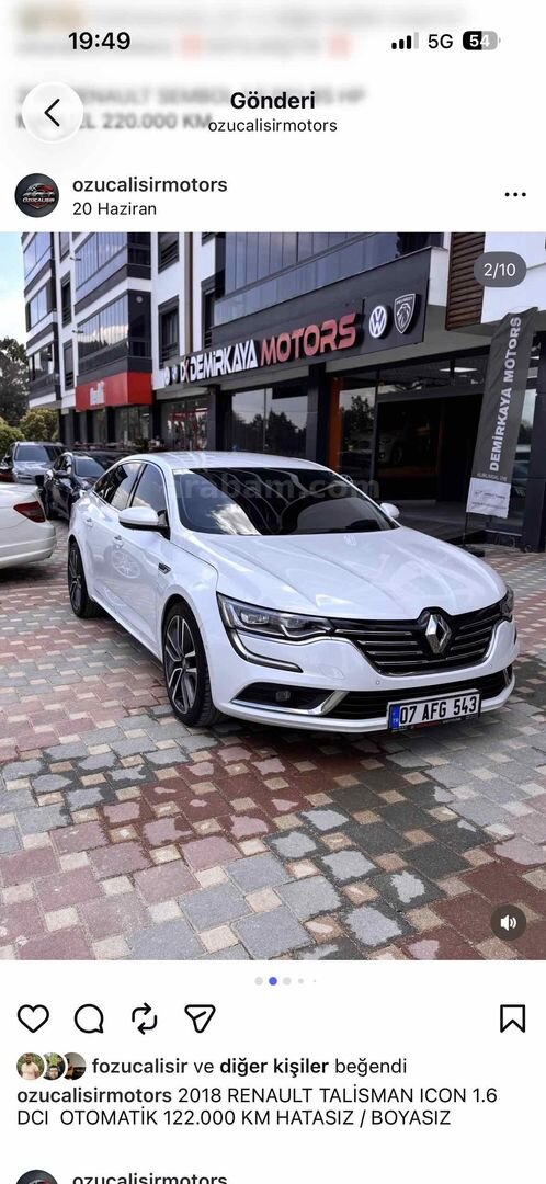 Sahibinden Renault Talisman 1.6 dCi Icon 2018 Model İzmir 127.000 km Beyaz 2
