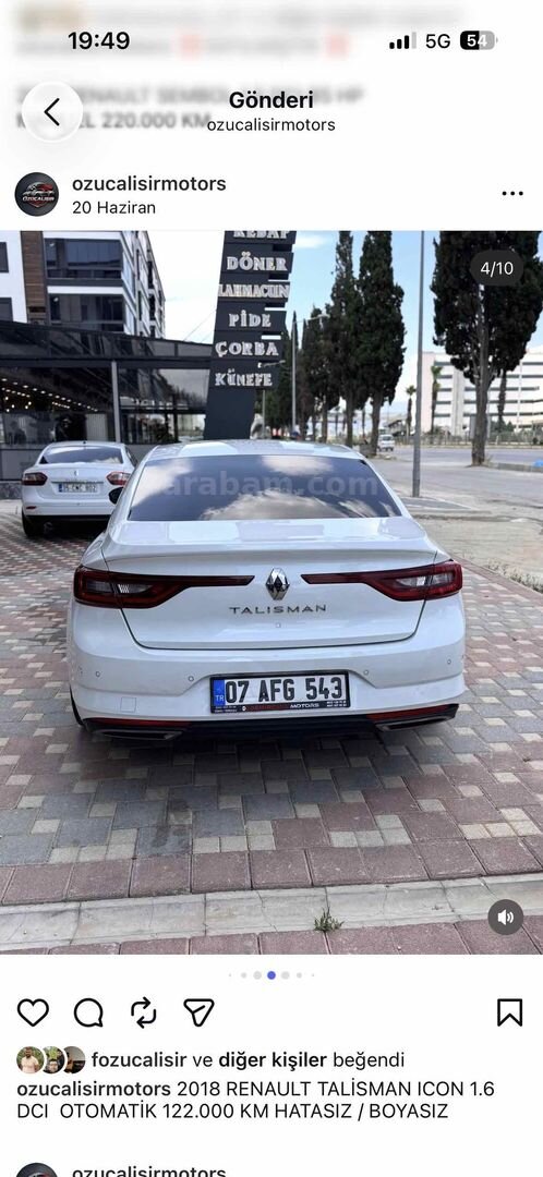 Sahibinden Renault Talisman 1.6 dCi Icon 2018 Model İzmir 127.000 km Beyaz 3