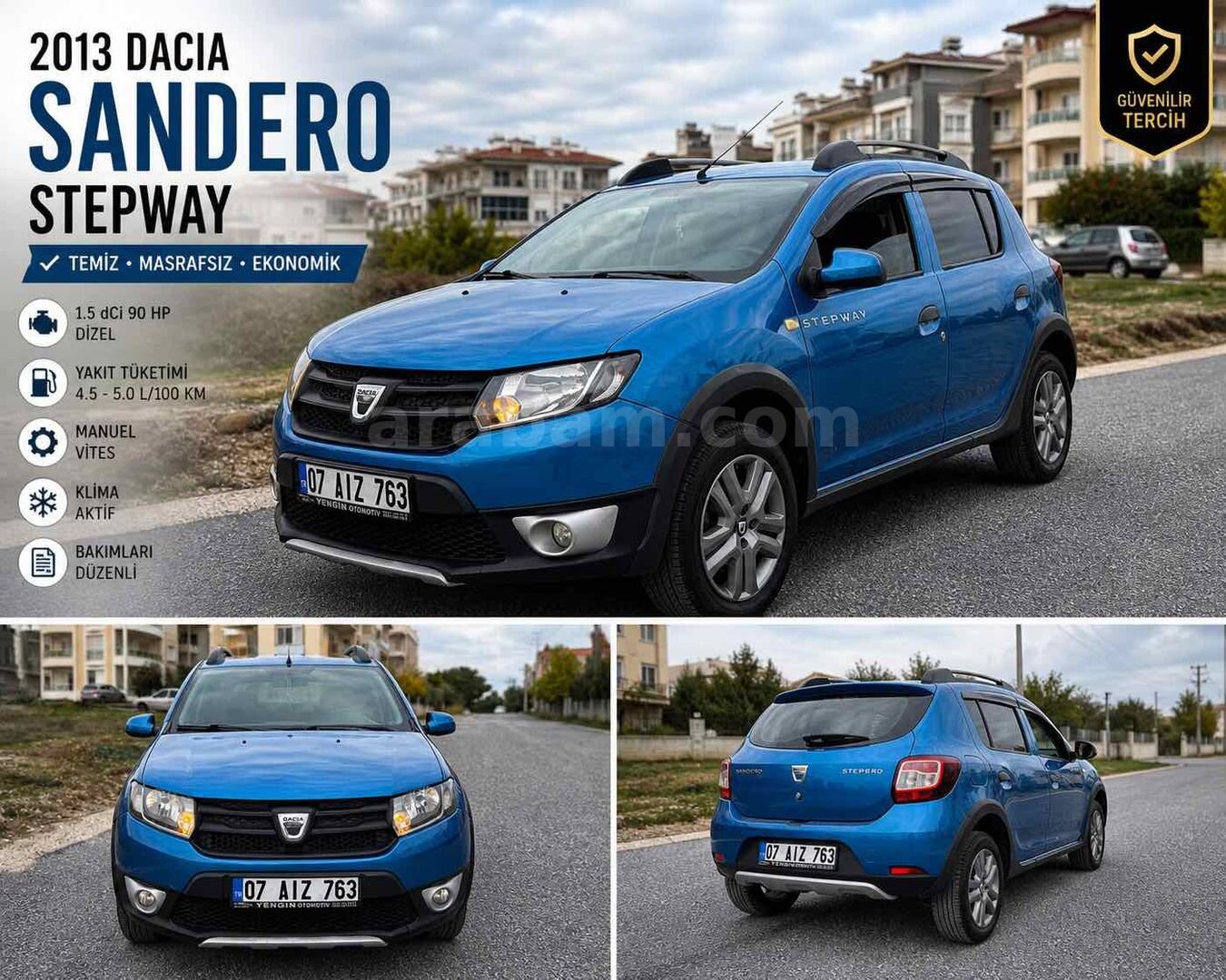 Sahibinden Dacia Sandero 1.5 dCi Stepway 2013 Model Antalya 231.000 km Mavi 1