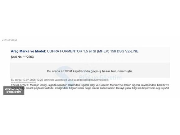 Galeriden Cupra Formentor 1.5 e-TSI Mhev VZ Line 2025 Model İzmir