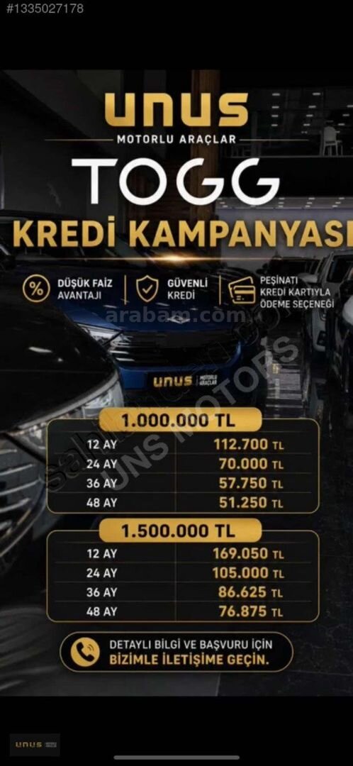 Galeriden TOGG T10F V1 Standart Menzil 2026 Model Ankara 24.900 km Siyah 2
