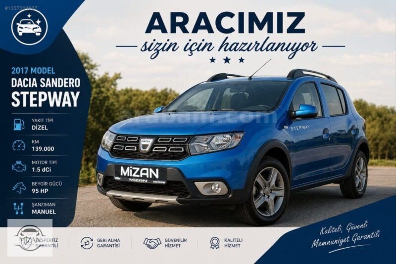 2017_DACİA SANDERO 1.5 STEPWAY_139.000 Km'de_2 P DĞŞN_ BOYA YOK