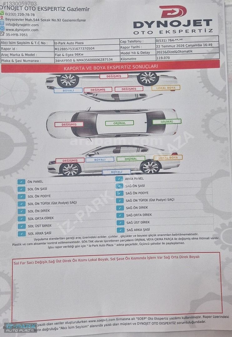 Galeriden Fiat Egea 1.6 Multijet Easy 2023 Model İzmir 121.000 km Füme 2