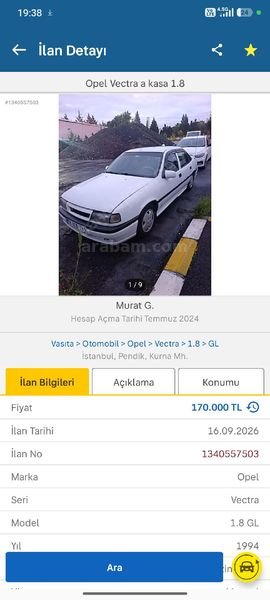 古切手・約8ページ位はあります！ Sahibinden Opel Vectra 1.8 GL 1994 Model İstanbul 423.386 KM Beyaz